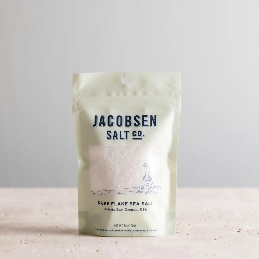Pouch bag of Jacobsen Salt Co. pure flake sea salt