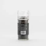 Back label of a Jacobsen Salt Co. Tellicherry peppercorn grinder jar